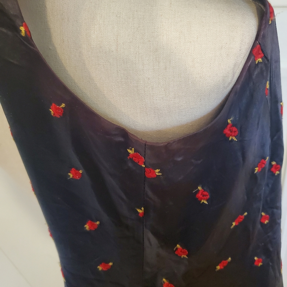 ❤SOLD❤Vintage betsey johnson Satin Rosebud embroidery mini Black dress - Picture 10 of 11